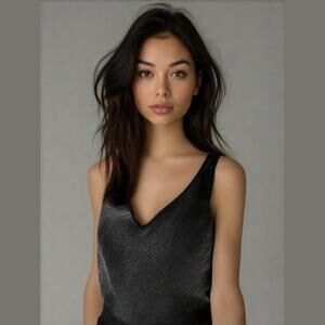 BANANA REPUBLIC Black Silk Wool Sequin V-Neck Sleeveless Blouse Tank Top S